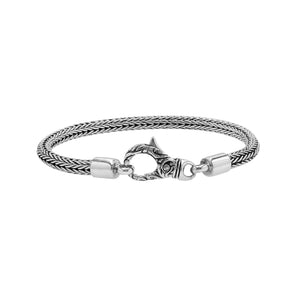 Tulang Naga sterling silver chain bracelet with ornate clasp and Balinese weave craftsmanship.