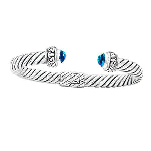 AB-1024-BT Sterling Silver Bangle With Blue Topaz Q. Jewelry Bali Designs Inc