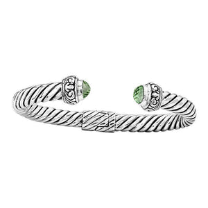 AB-1024-GAM Sterling Silver Bangle With Green Amethyst Q. Jewelry Bali Designs Inc