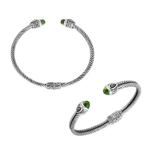 AB-1045-CO1 Sterling Silver Bangle With Peridot Q. and Garnet Q. Jewelry Bali Designs Inc