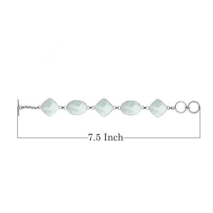 Sterling silver bracelet with alternating oval and cushion mother of pearl links, polished finish