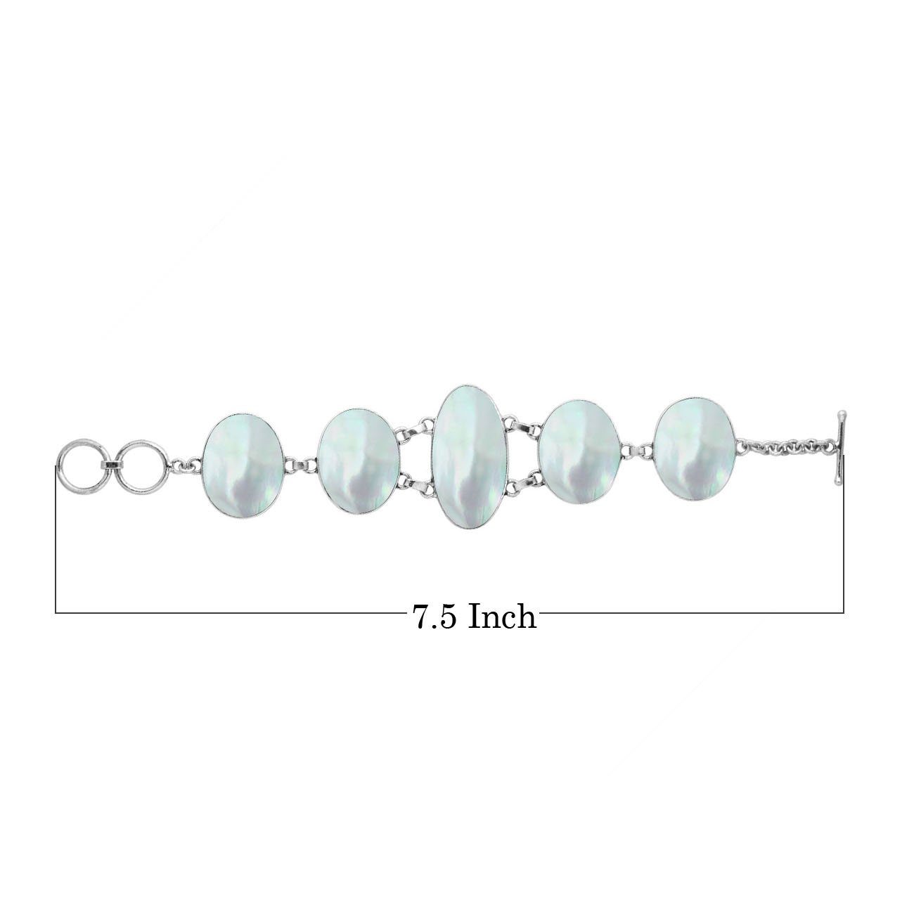 Sterling silver Mother of Pearl oval bracelet, handcrafted in Bali for retail customers.
