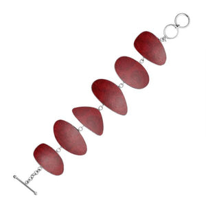 Wholesale Red Coral bracelet with polished panels set in Sterling Silver, handcrafted in Bali.