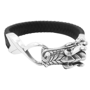 Wholesale Leather bracelet with Sterling Silver dragon clasp and Sapphire Eye, handcrafted in Bali.