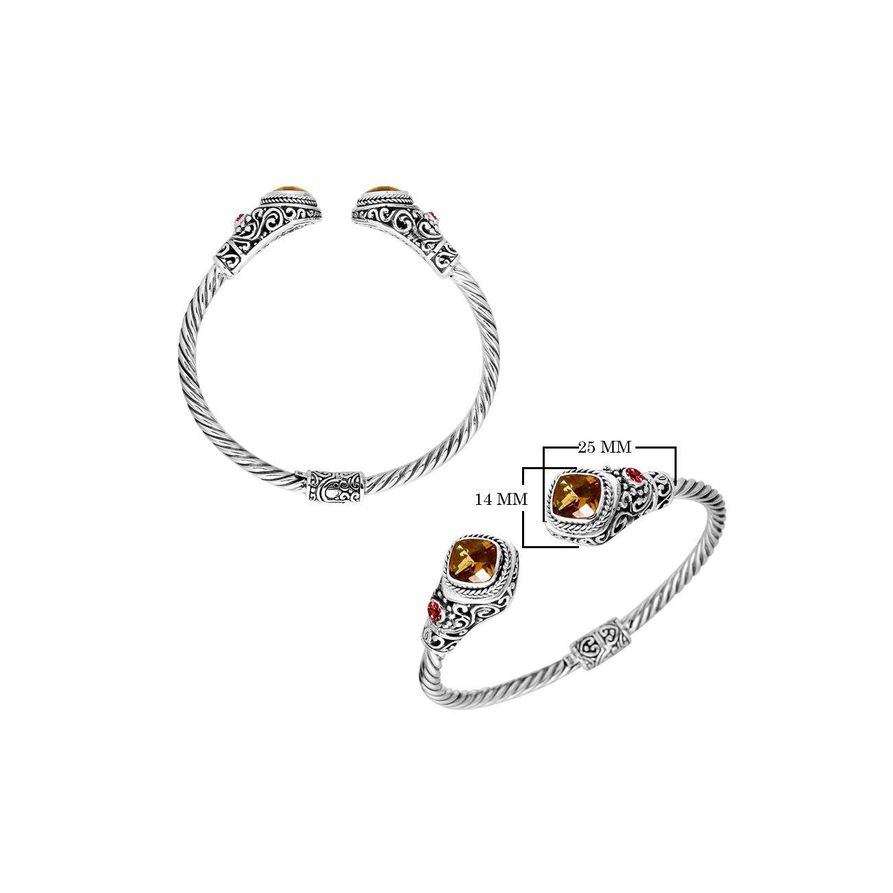 Wholesale Citrine Quartz and Garnet Quartz Sterling Silver bangle, handcrafted in Bali.