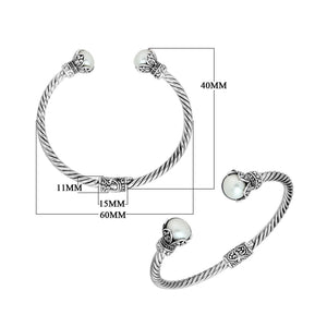 925 Sterling Silver Pearl Bangle with twisted cable design and Balinese handcrafted detailing