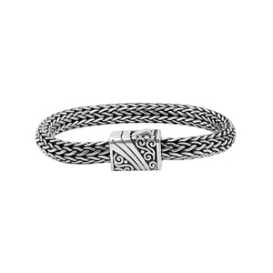 925 Sterling Silver woven bracelet with Balinese push lock clasp handcrafted in Bali