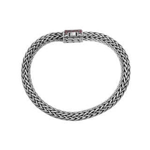 925 sterling silver woven Bali bracelet with Garnet Quartz clasp and oxidized finish.