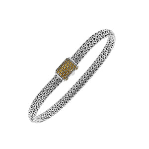 Handwoven 925 sterling silver 4x6 mm Bali bracelet with Citrine Quartz clasp and oxidized finish.
