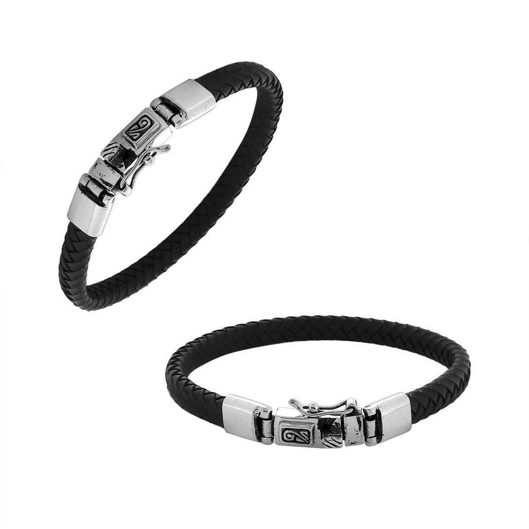 AB-1128-LT-BLK-7.5" Sterling Silver Bracelet With Black Leather Jewelry Bali Designs Inc 