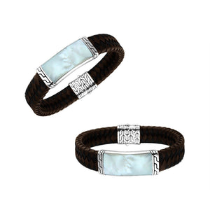 Sterling Silver Bracelet With Mix Leather Featuring Mother Of Pearl Accent