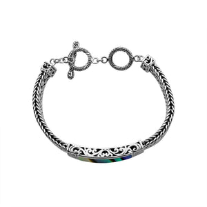 Sterling silver bracelet with Abalone Shell inlay and toggle lock handcrafted in Bali.