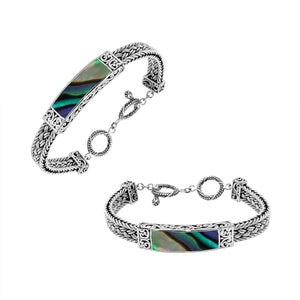 Sterling silver bracelet with Abalone Shell inlay and toggle lock handcrafted in Bali.