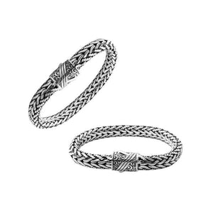 Sterling silver braided bracelet with ornate push clasp handcrafted in Bali.