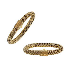 18K Solid Gold Braided Chain Bracelet With Push Lock