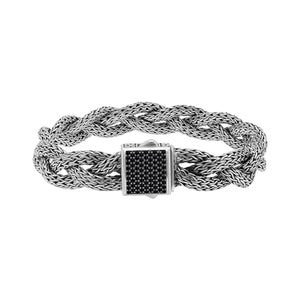 Sterling Silver Twisted Chain Bracelet With Black Zirconia And Box Clasp