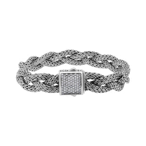 Sterling Silver Twisted Chain Bracelet With White Cubic Zirconia And Box Clasp