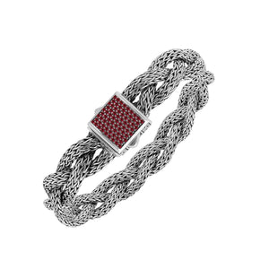 Sterling Silver Twisted Chain Bracelet With Garnet Quartz And Push Clasp