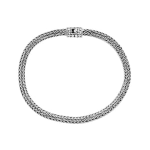 Sterling silver wheat chain bracelet with dotted clasp and oxidized Balinese finish