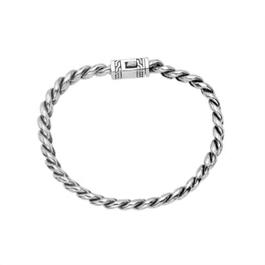 Sterling silver Cuban chain bracelet with engraved Balinese clasp and oxidized finish