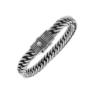 Sterling silver curb chain bracelet with textured box clasp handcrafted in Bali