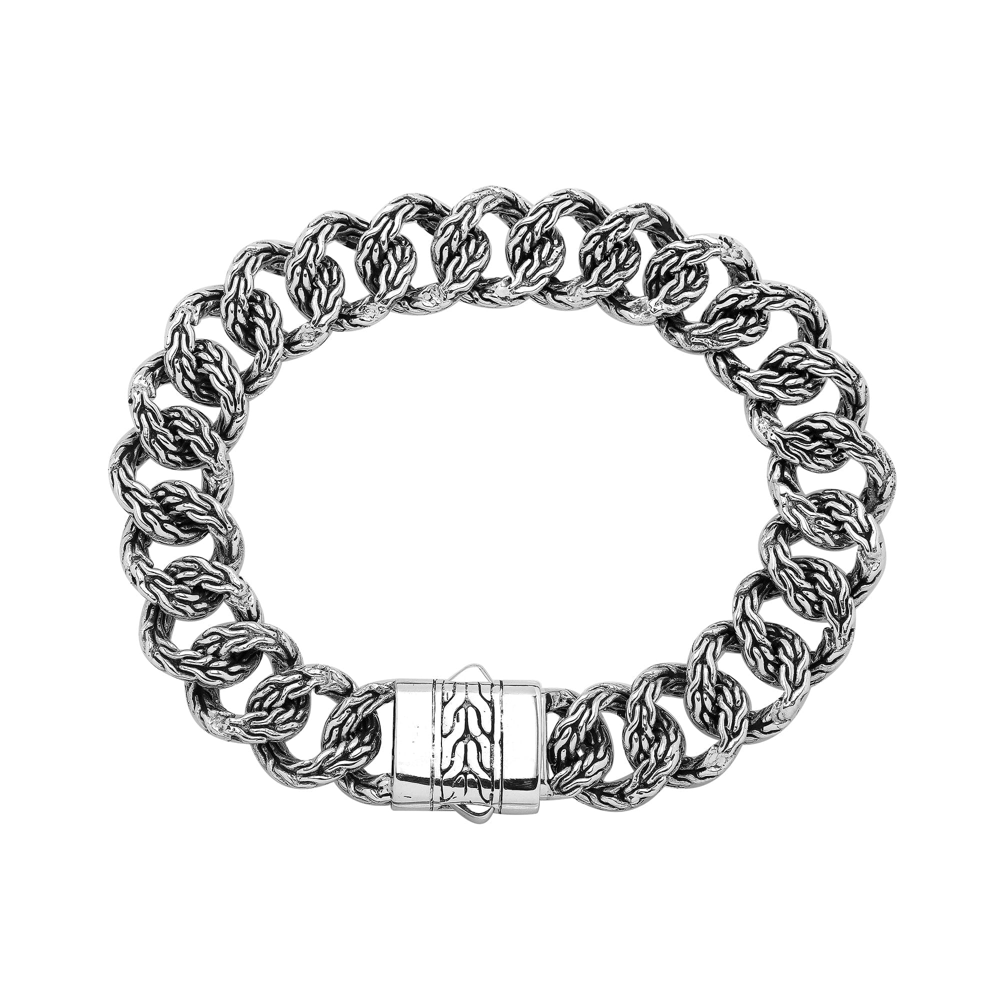 925 Sterling Silver Mix Chain Bracelet With Push Clasp Featuring Curb And Rope Design