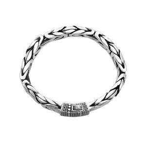 925 Sterling Silver Woven Chain Bracelet With Push Clasp And Balinese Texture