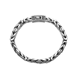 Silver Balinese Link Bracelet With Push Clasp On White Background