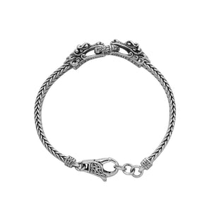 925 Sterling Silver Balinese Dragon Chain Bracelet With Lobster Lock On White Background