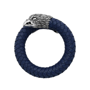 925 Sterling Silver Eagle Bracelet With Blue Leather On White Background