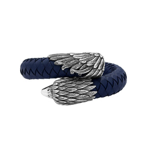 925 Sterling Silver Eagle Bracelet With Blue Leather On White Background