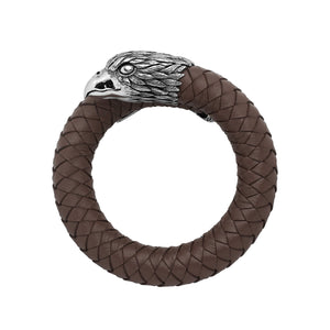 925 Sterling Silver Eagle Bracelet With Brown Leather On White Background