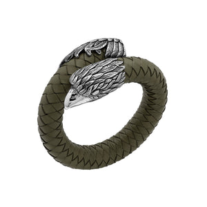 925 Sterling Silver Eagle Bracelet With Olive Leather On White Background
