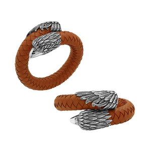 925 Sterling Silver Eagle Bracelet With Orange Leather On White Background