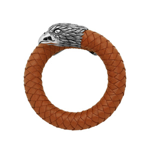 925 Sterling Silver Eagle Bracelet With Orange Leather On White Background
