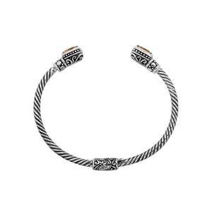 Silver twisted cable bangle in 925 sterling silver with Citrine Quartz and Balinese engraving.