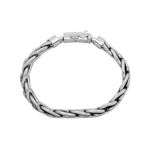 925 sterling silver twisted link bracelet with box clasp, handcrafted in Bali.