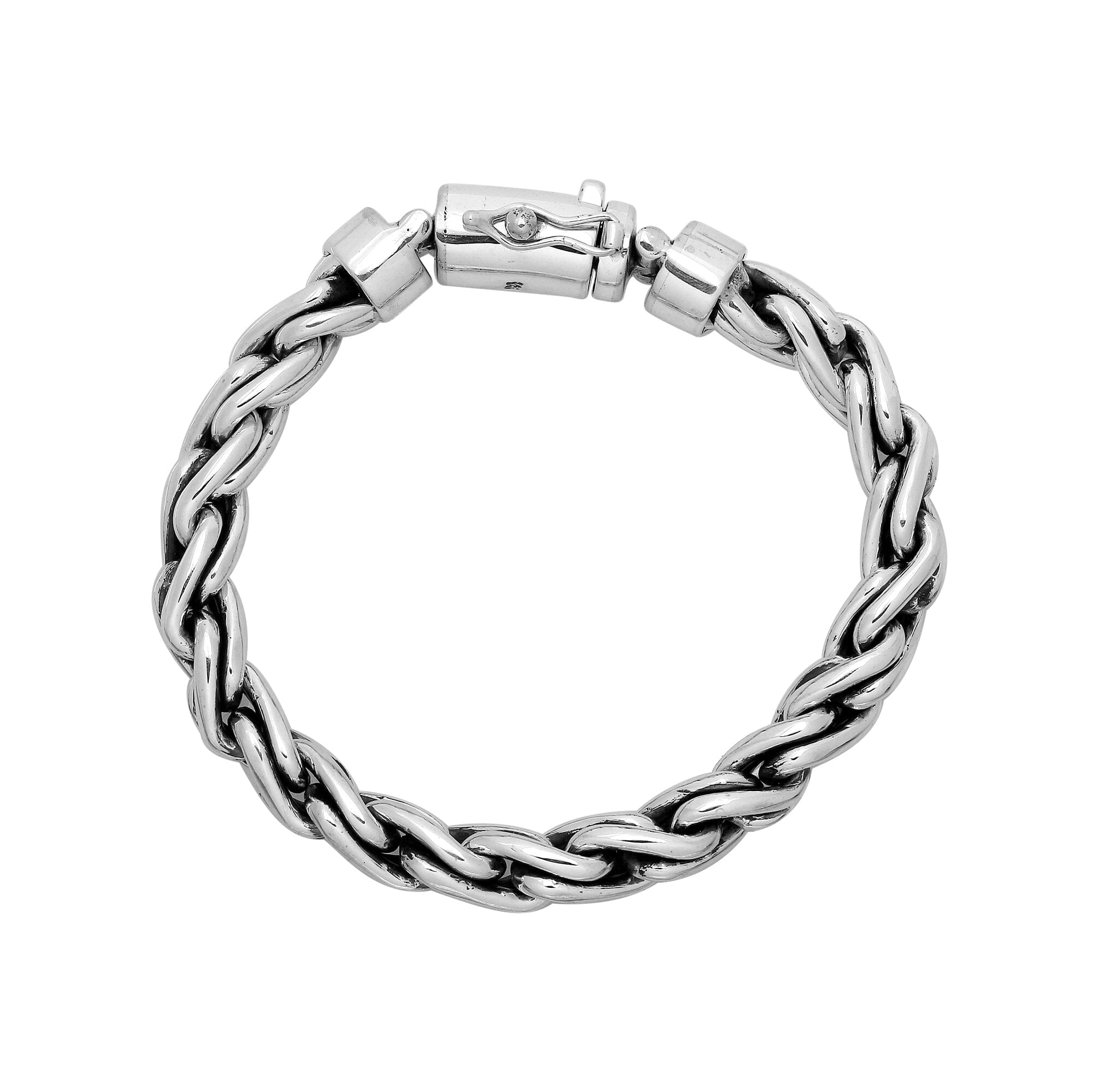 925 sterling silver interlocked chain bracelet with box clasp, handcrafted in Bali.