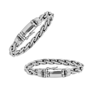 925 sterling silver interlocked chain bracelet with box clasp, handcrafted in Bali.