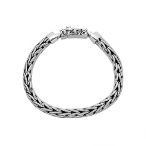 Silver Woven Chain Bracelet With Ornate Box Clasp In 925 Sterling Silver For Wholesale