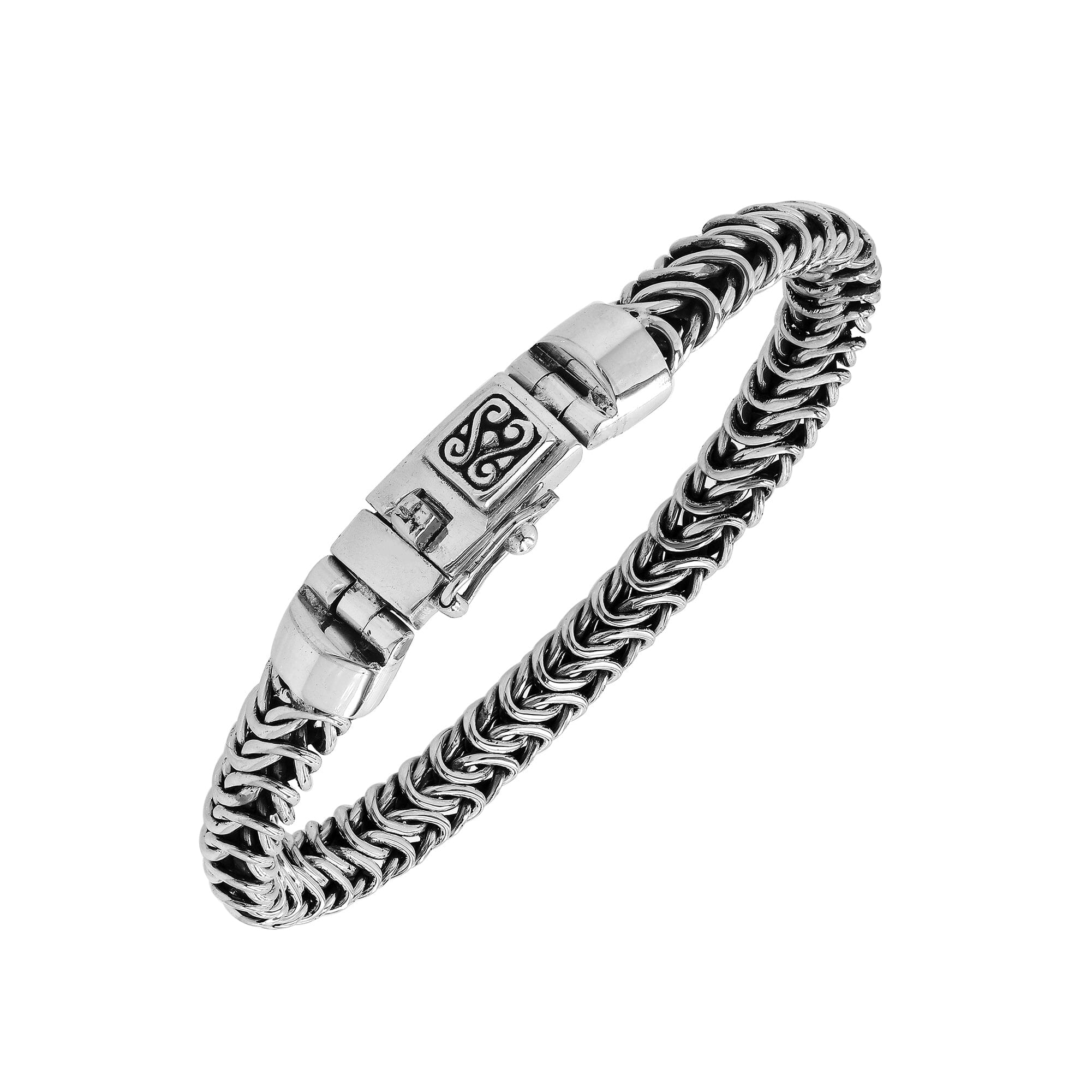 Silver Woven Chain Bracelet With Box Clasp And Safety Latch In 925 Sterling Silver For Wholesale