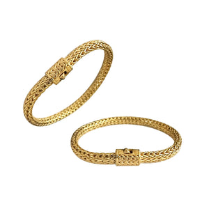 Elegant 18K gold bracelet featuring a smooth woven texture, polished surface, and a secure push clasp for refined everyday style.