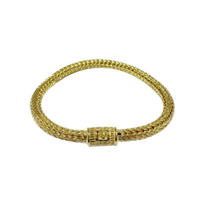 18K gold woven bracelet featuring a smooth polished surface, rounded chain pattern, and secure push clasp crafted for premium wholesale quality.