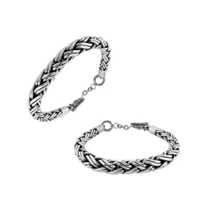 Wholesale sterling silver bracelet featuring a thick 8MM round braided chain with polished and oxidized detailing, complete with a secure toggle lock for bulk catalog display.