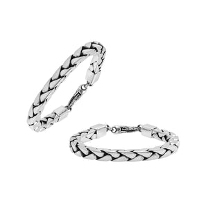 Wholesale sterling silver bracelet featuring a bold 5MM flat-weave chain design with polished and oxidized accents and a durable lobster lock.