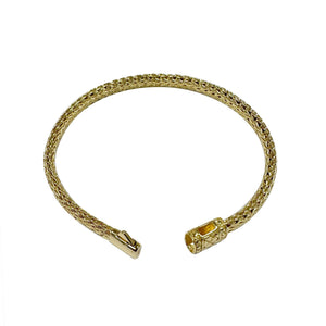 Wholesale 18K gold woven Bali chain bracelet featuring an ornate push clasp and high-polish finish, designed for premium inventory and upscale retail environments.