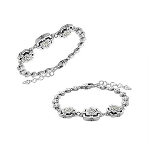 Wholesale Sterling Silver With 18K Gold Diamond Square Floral-Link Bracelet