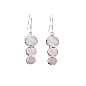 Wholesale sterling silver earrings with triple round mother of pearl inlays, handcrafted in Bali