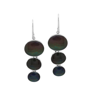 Wholesale sterling silver earrings with triple round black shell inlays, handcrafted in Bali