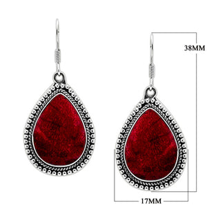 Sterling Silver Hand Crafted Pear Shape Earring With Red Coral Jewelry Bali Designs Inc